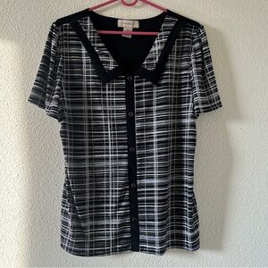 Diana Belle Collard Pullover Dressy Office Plaid Meeting Top Women’s Large Black